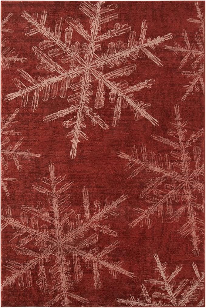 Lahome Snowflake Christmas Area Rugs, 4x6 Indoor Christmas Rug for Bedroom Non Slip Washable Living Room Rugs Holiday Decor Soft Red Rug Throw Carpet for Entryway Kitchen Dining Room(4'x 6',Red)