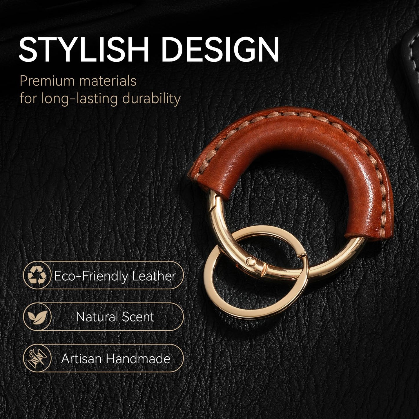 Genuine Leather Keychain - Carabiner Clip Key Fob with 2 Detachable Rings - Car Key Chain Holder for Men & Women
