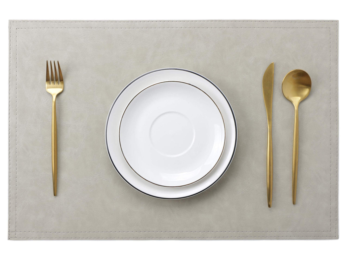 Waterproof PU Placemats, Faux Leather Dining Table Mat, Set of 4, Easy to Wipe Off Scrub Vinyl Mat, Heat & Stain Resistant for Office Conference Table, Home Decor G Parchment White