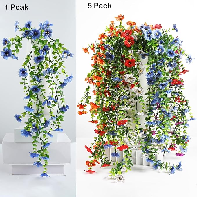 Artificial Fake Hanging Flowers Plants for Outdoor Spring Summer Decoration, 4pcs Faux Silk Realistic UV Sun Resistant Daisy for Outside Porch Patio Window Box Yard Home Decor (White)