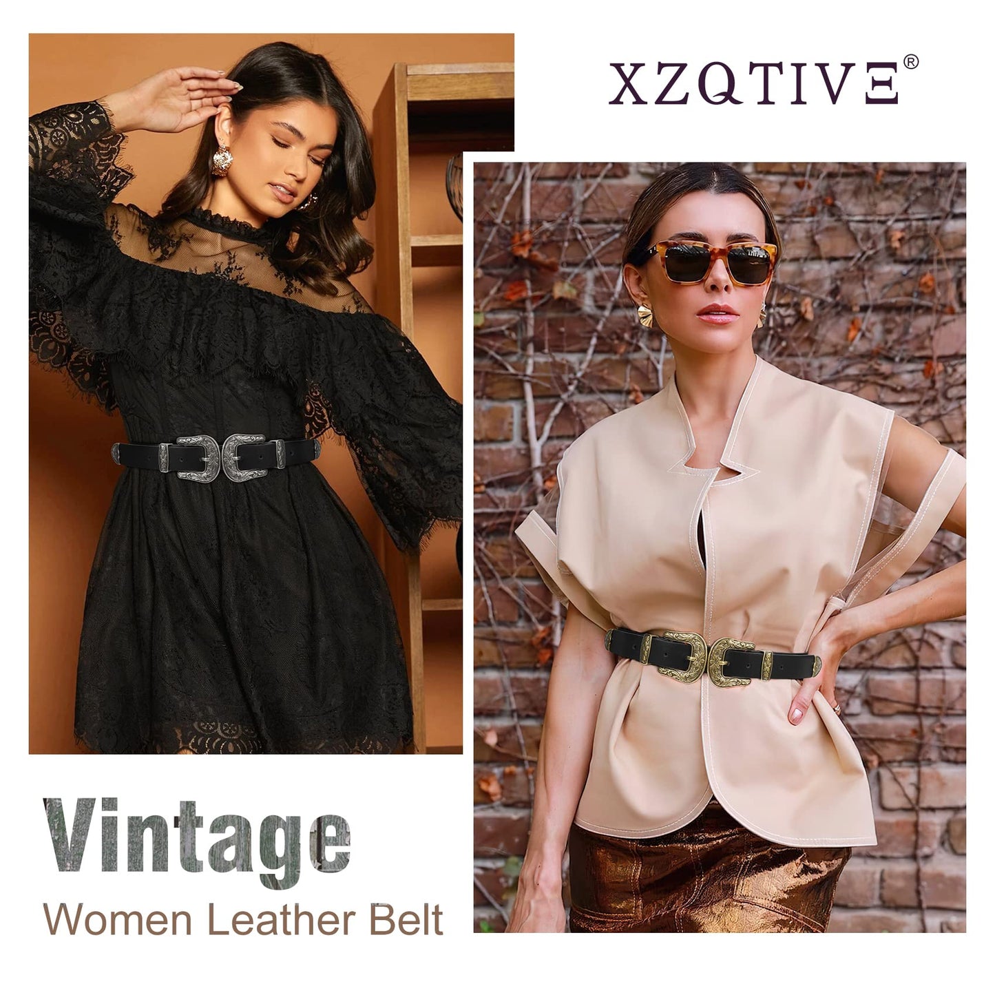 XZQTIVE Women Leather Belt Ladies Vintage Western Belt Retro Cowgirl Leather Belt Black Waist Belt for Pants Jeans Dresses