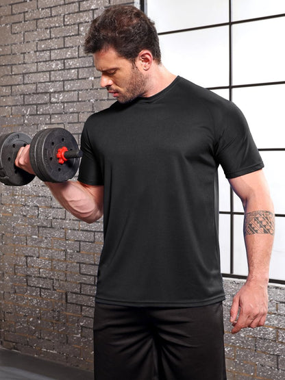 Quazia 3 Pack Men's Dry Fit Shirts, Moisture Wicking Tees, Mesh Breathable Athletic Workout Fitness Short Sleeve High Performance Stretchable Casual Gym Cooling Shirts for Men, XL