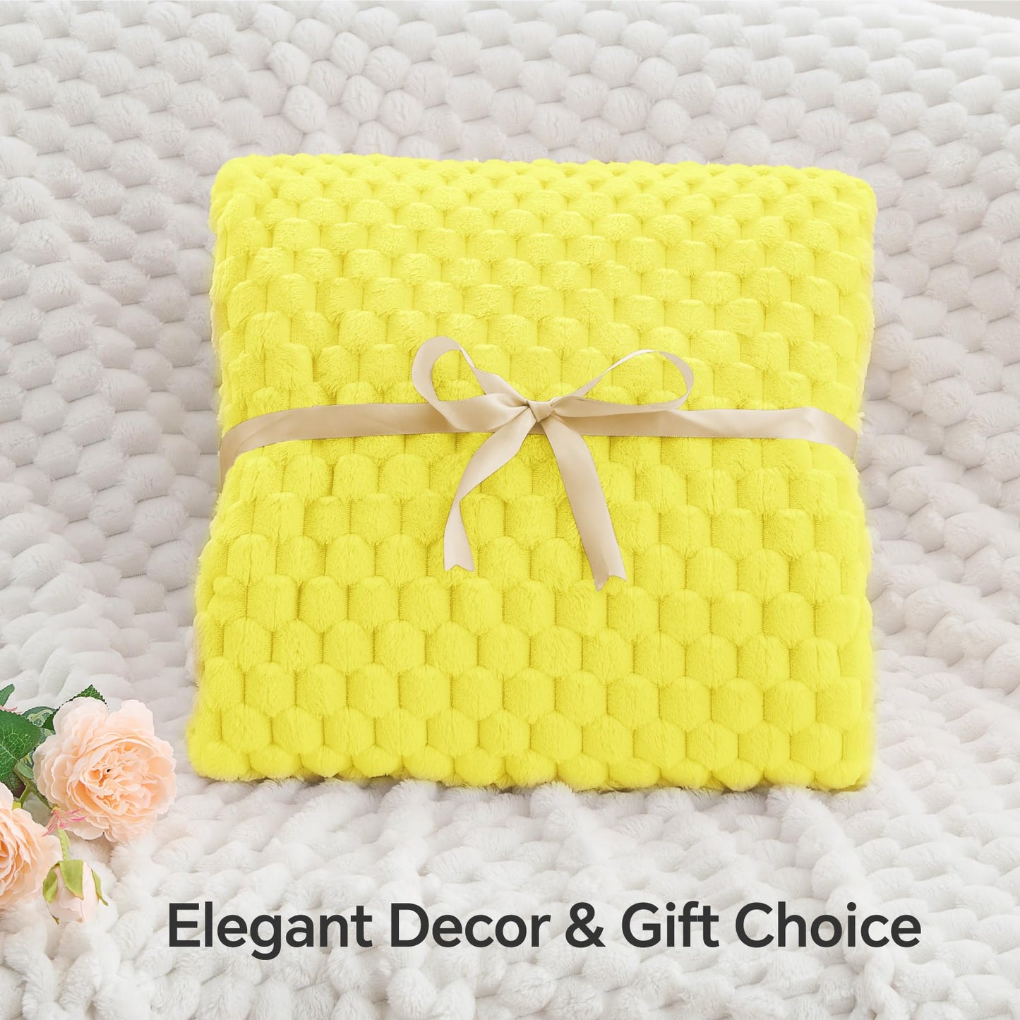 BEDELITE Fleece Throw Blanket for Couch & Bed - 3D Jacquard Decorative Amber Yellow Blanket, Super Soft and Cozy Warm Fuzzy Blanket All Seasons Suitable, 50x60Inches