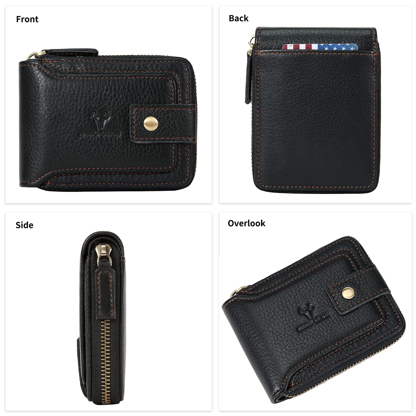 Zipper Wallet Men RFID Blocking Leather Bifold Wallets For Men - Flap ID Window Zip Coin Pocket Mens Zipper Wallets - Big Capacity Credit Card Travel Wallet (Black)