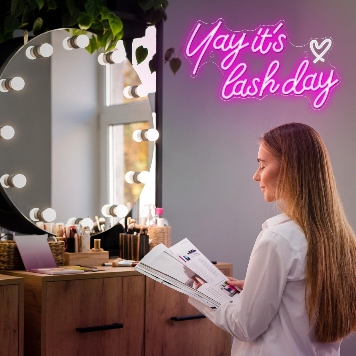 Kavaas Yay It's Lash Day Neon Sign - Lash Neon Sign for Lash Room Decor | Lash LED Light Sign for Lash Salon, Beauty Room, Nails Hair Bar - Great Gifts for Lash Techs Girls, Christmas, Birthday