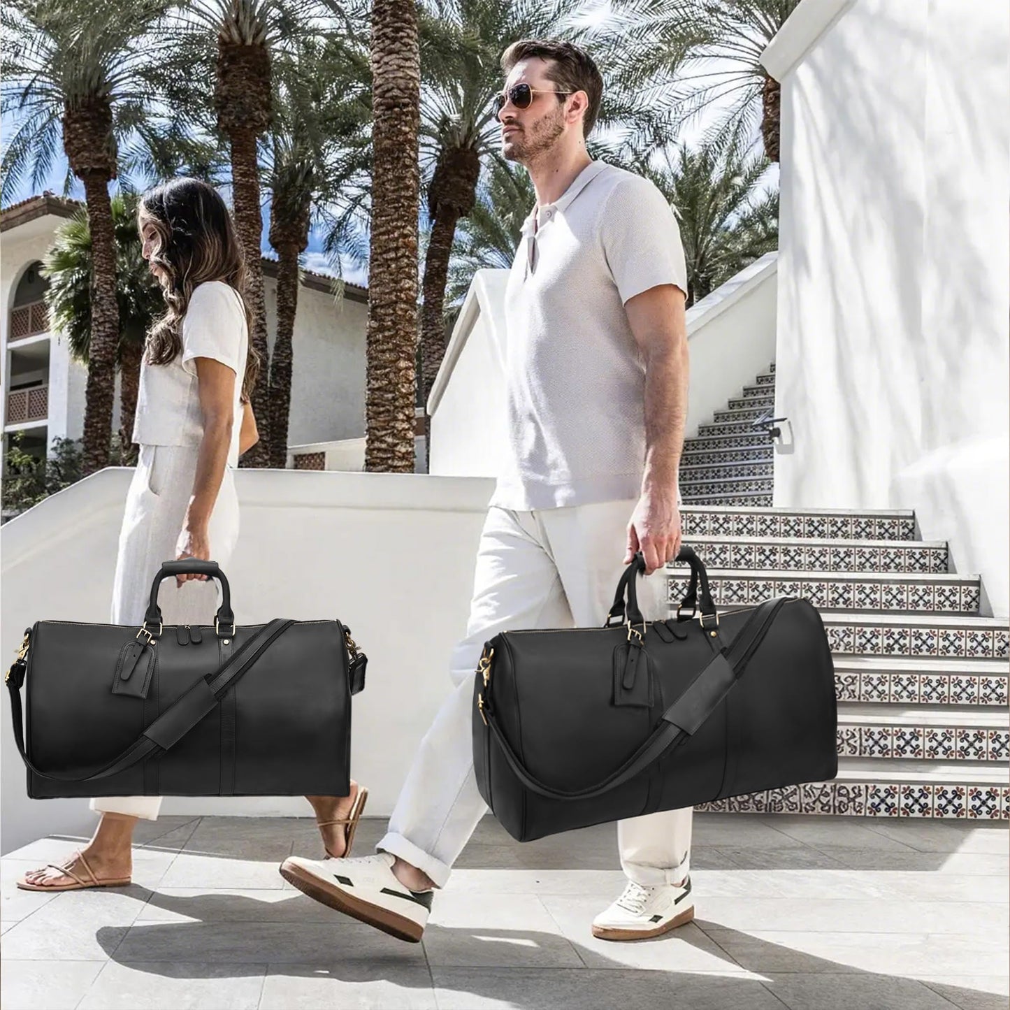 Leathario Travel Duffle Bag For Men Women Genuine Leather Overnight Weekender Bag Vintage Luggage Carry On Airplane Large Retro Unisex
