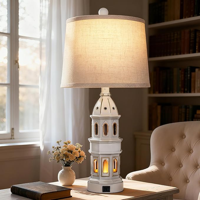 PARTPHONER Coastal Table Lamps Set of 2, Beach Lamps for Living Room with USB A+C, Nautical Lighthouse Lamps, Modern Bedside Nightstand for Bedroom, End Table and Reading