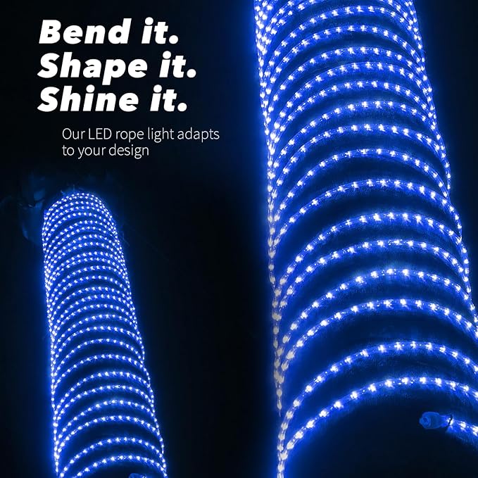 WYZworks 1656LEDs 150ft LED Outside Rope Lights, Outdoor ETL Certified Waterproof Permanent 360 Degree Light Emitting, Flexible Tube, Connectable, Christmas Palm Tree Exterior Landscape, Blue
