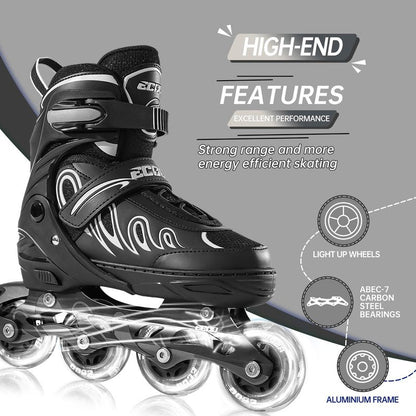 ECOO Inline Skates for Girls and Boys Ages 5-8 8-12 Light up Wheels, Adjustable Size Roller Skates Blades Kids Adult Women Outdoor