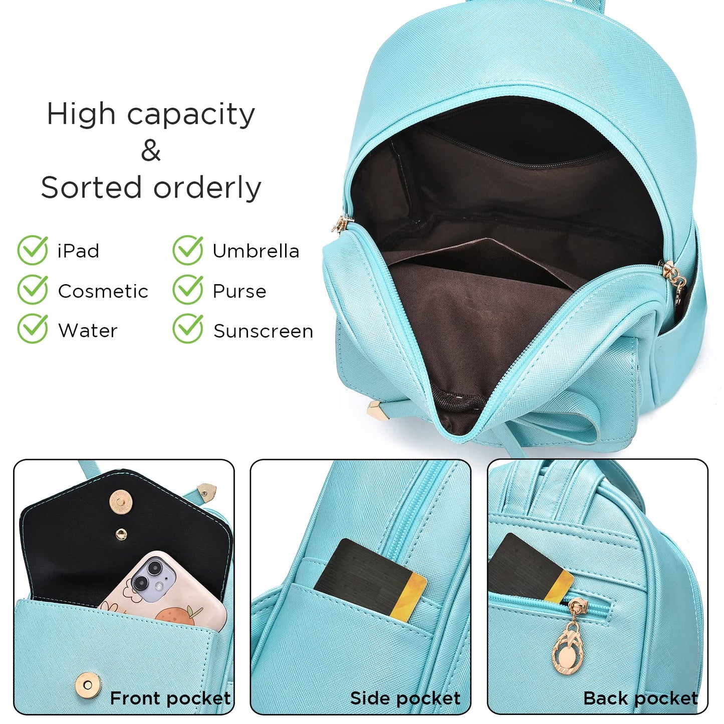 I IHAYNER Girls Bowknot Small Leather Backpack Cute Backpacks for Teen Girls Mini Backpack Purse for Women Mini Backpack for Girls Pearl Blue