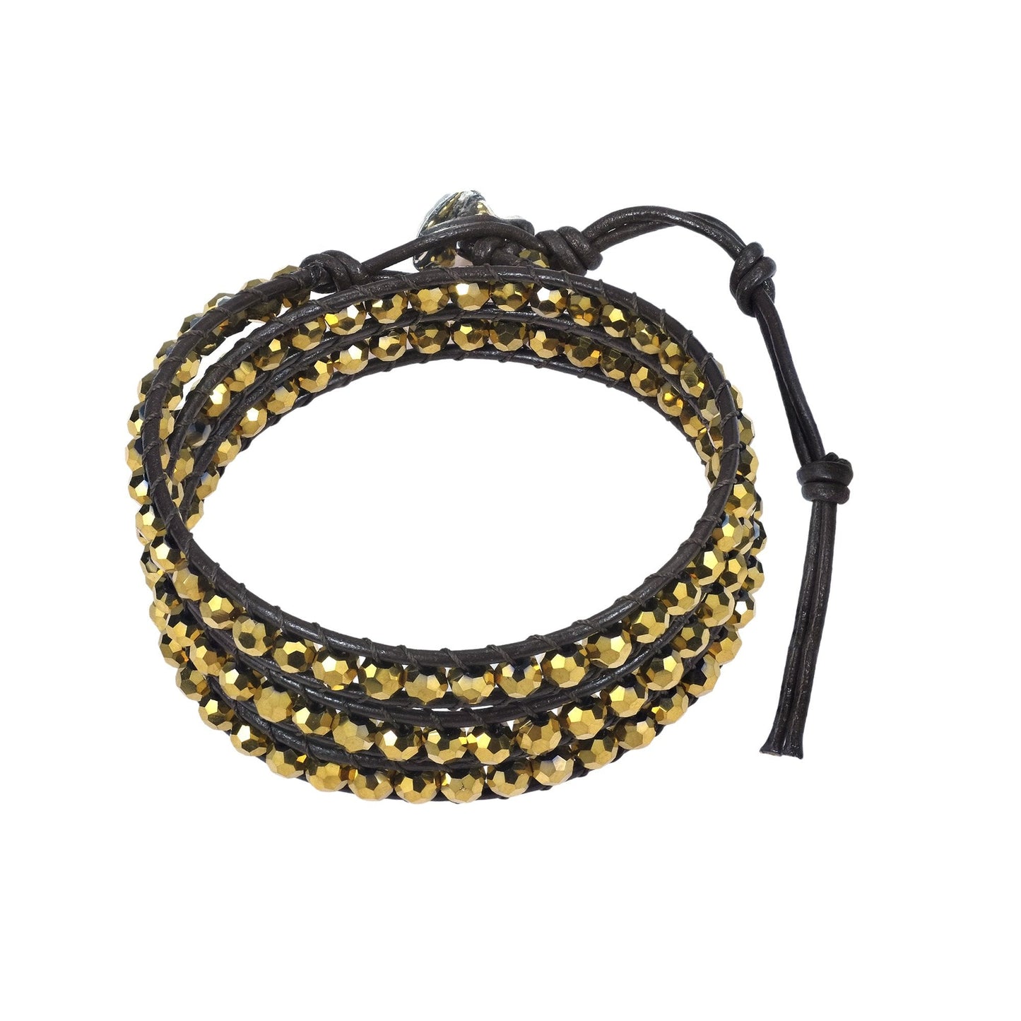 AeraVida Bohemian Multi-Layer Gold Crystal Muse Wrap Bracelet | Handmade Leather and Cotton Rope Tribal Beaded Bracelet with Toggle Clasp | Fashion Jewelry for Women