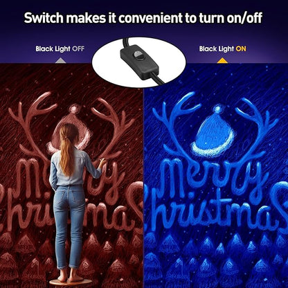 100W Black Light, Indoor Outdoor Blacklight with Plug and Switch, Ip66 Waterproof, 365 NM UV Light for Glow Neon Party, Body Painting, Fluorescent Tapestry, 1Pack