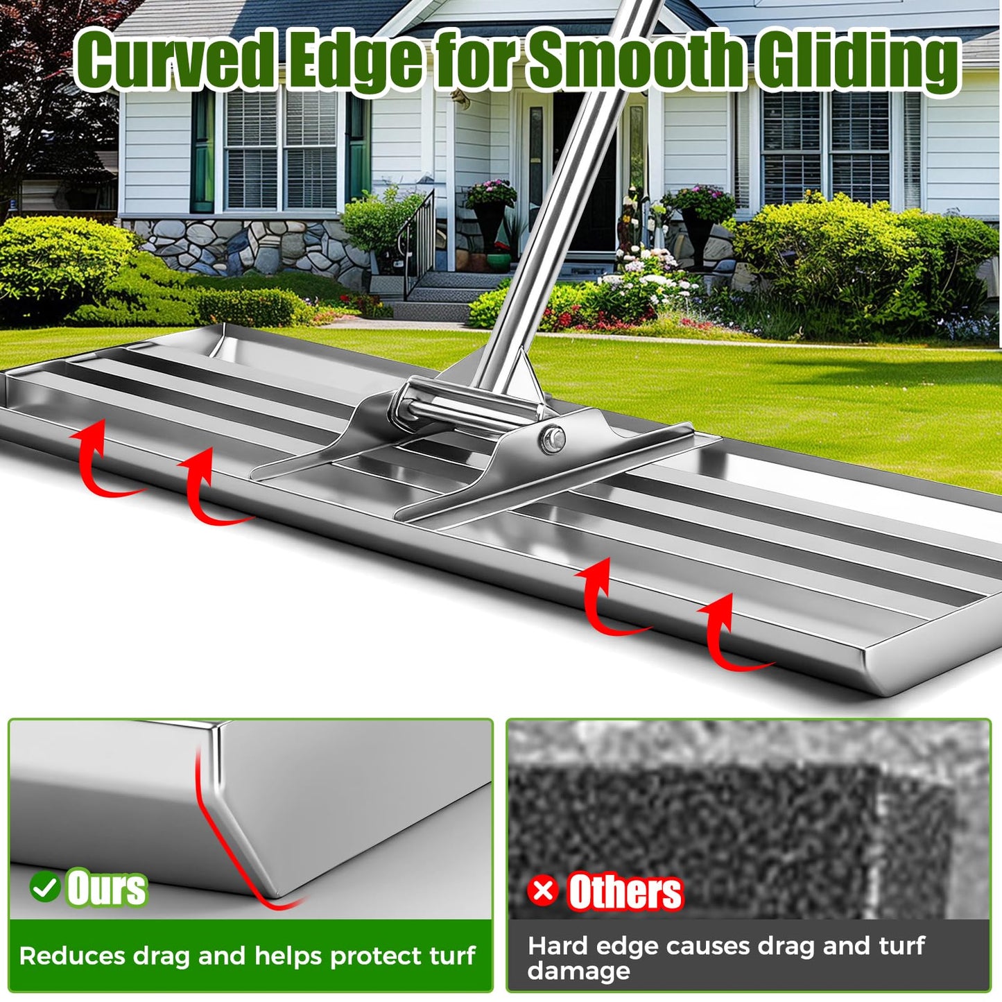 30" x 10" Lawn Leveling Rake, Heavy Duty 304 Stainless Steel Lawn Leveler