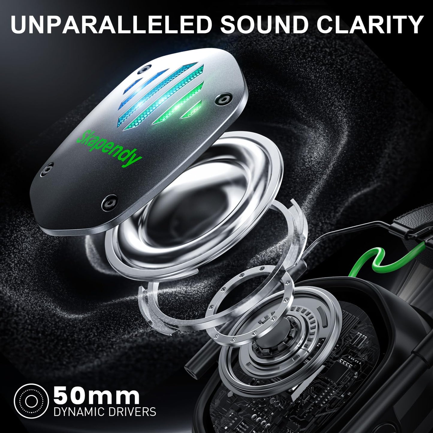 SKAPENDY Wireless Gaming Headset for PS5, PS4, PC, Switch – 2.4GHz & Bluetooth Gaming Headphones with Mic, 3D Stereo Surround Sound, 20ms Low Latency, ENC Noise Canceling, RGB Light, 50H Battery