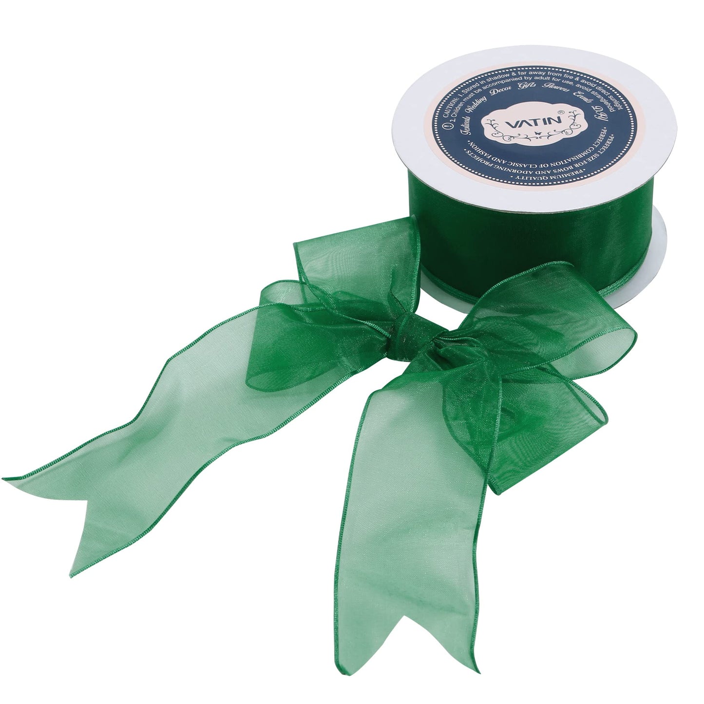 VATIN Forest Green Organza Wired Ribbon, 1-1/2" Green Sheer Ribbon with Metallic Edge for Christmas Tree Decoration Gift Wrapping Wedding Crafts -25 Yards