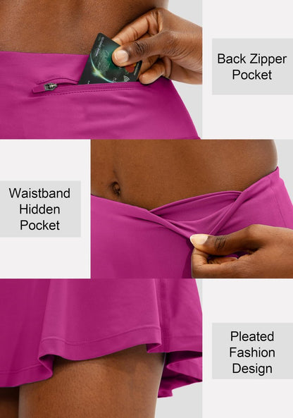 SANTINY Pleated Tennis Skirt for Women with 4 Pockets Women's High Waisted Athletic Golf Skorts Skirts for Running Casual (Rose_XXS)