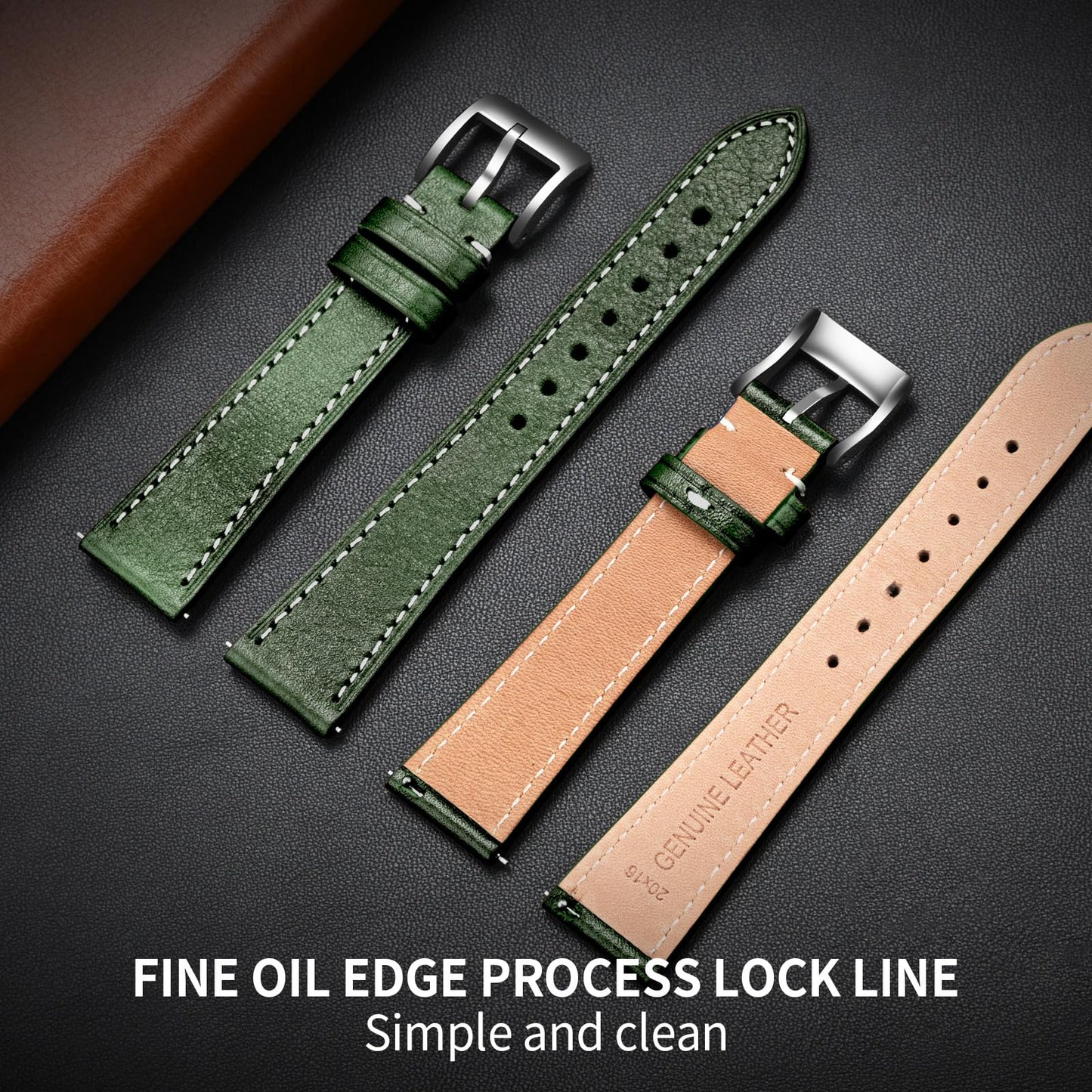 ULLCHRO Leather Watch Straps for Men & Women - Quick Release - Stainless Steel Buckle - Replacement Strap - Band With 17mm, 18mm, 19mm, 20mm, 21mm, 22mm (20mm, Green)