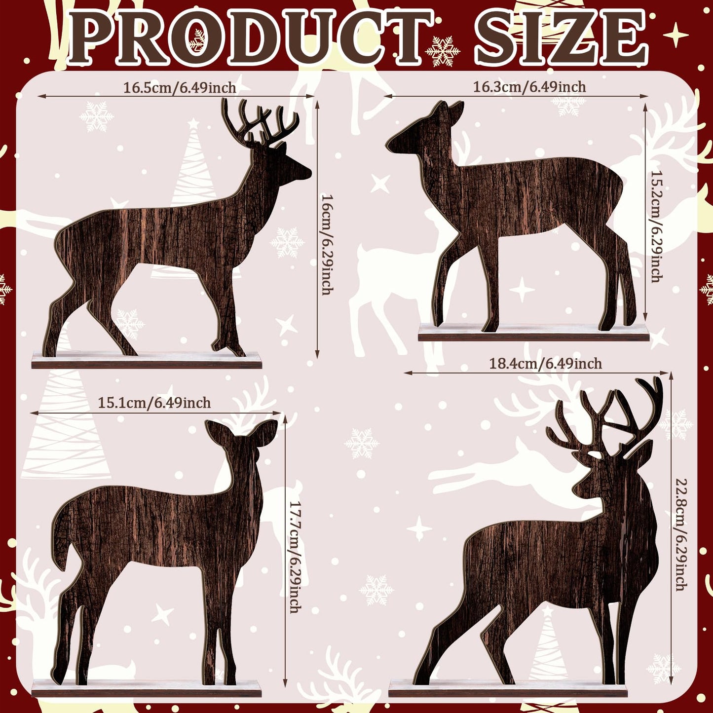 Barydat 4 Pcs Summer Christmas Table Decorations Wooden Christmas in July Pine Tree Reindeer Table Centerpiece Xmas Tabletop Sign Rustic Farmhouse Decor for Home Office Party Supplies Gifts (Reindeer)