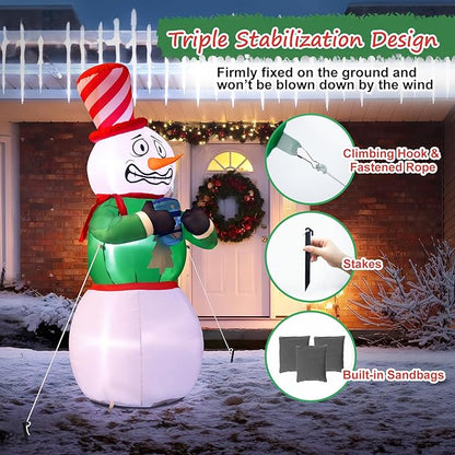 Elegear 6FT Animated Snowman Christmas Inflatables Outdoor Decorations, Shivering Snowman Inflatable Outdoor Built-in LEDs, Funny Christmas Blow Up Yard Decorations for Xmas Party Indoor Outdoor