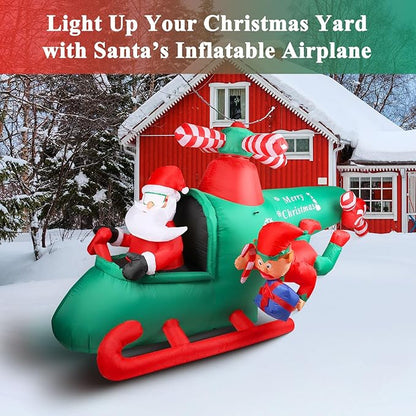 8.5FT Christmas Inflatables Santa Claus Helicopter Decoration - Blow Up Weatherproof IP44, Built-in LED Lights, Indoor/Outdoor Yard & Garden Lawn Decor with Elf & Gift Box (Winter Holiday Xmas)
