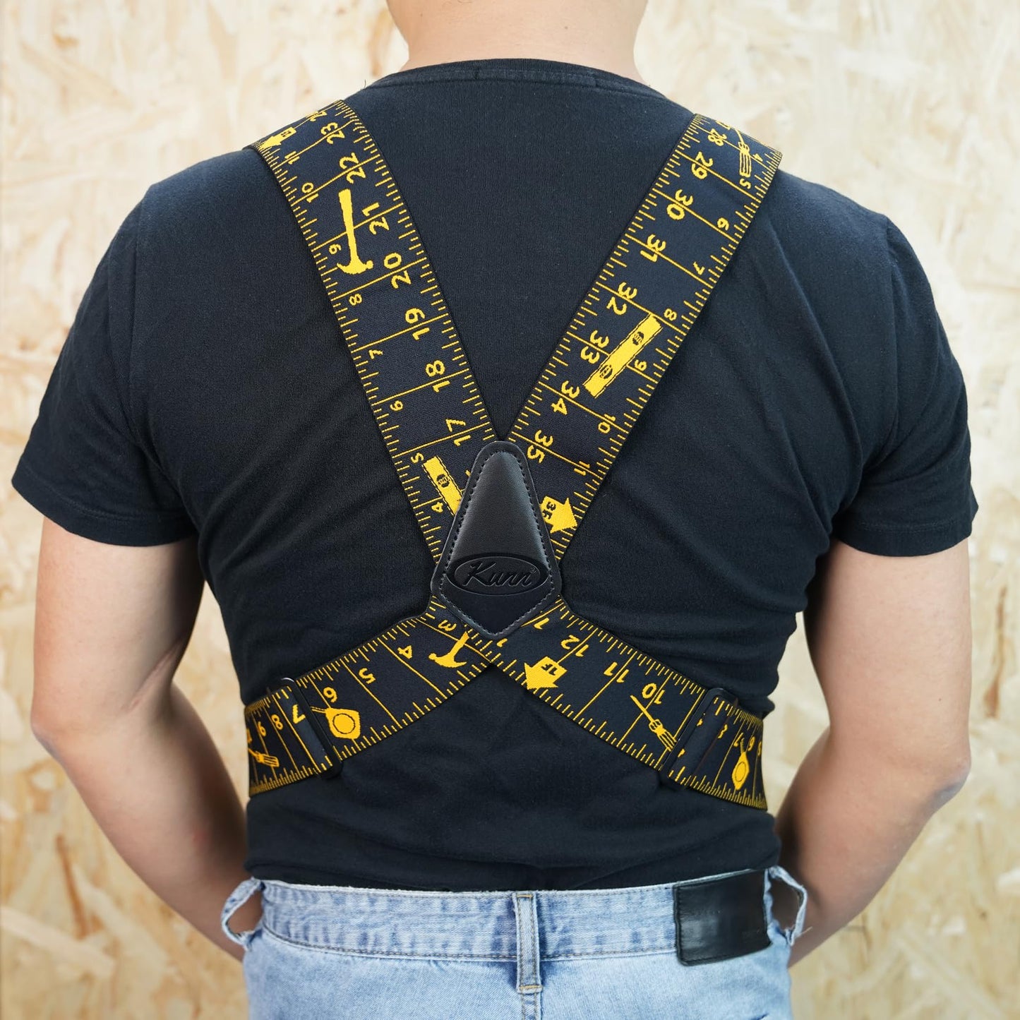 KUNN Men's Suspenders Heavy Duty 2 Inch Side Clip Adjustable Elastic Braces Truck Style Work Suspender,Black Rule