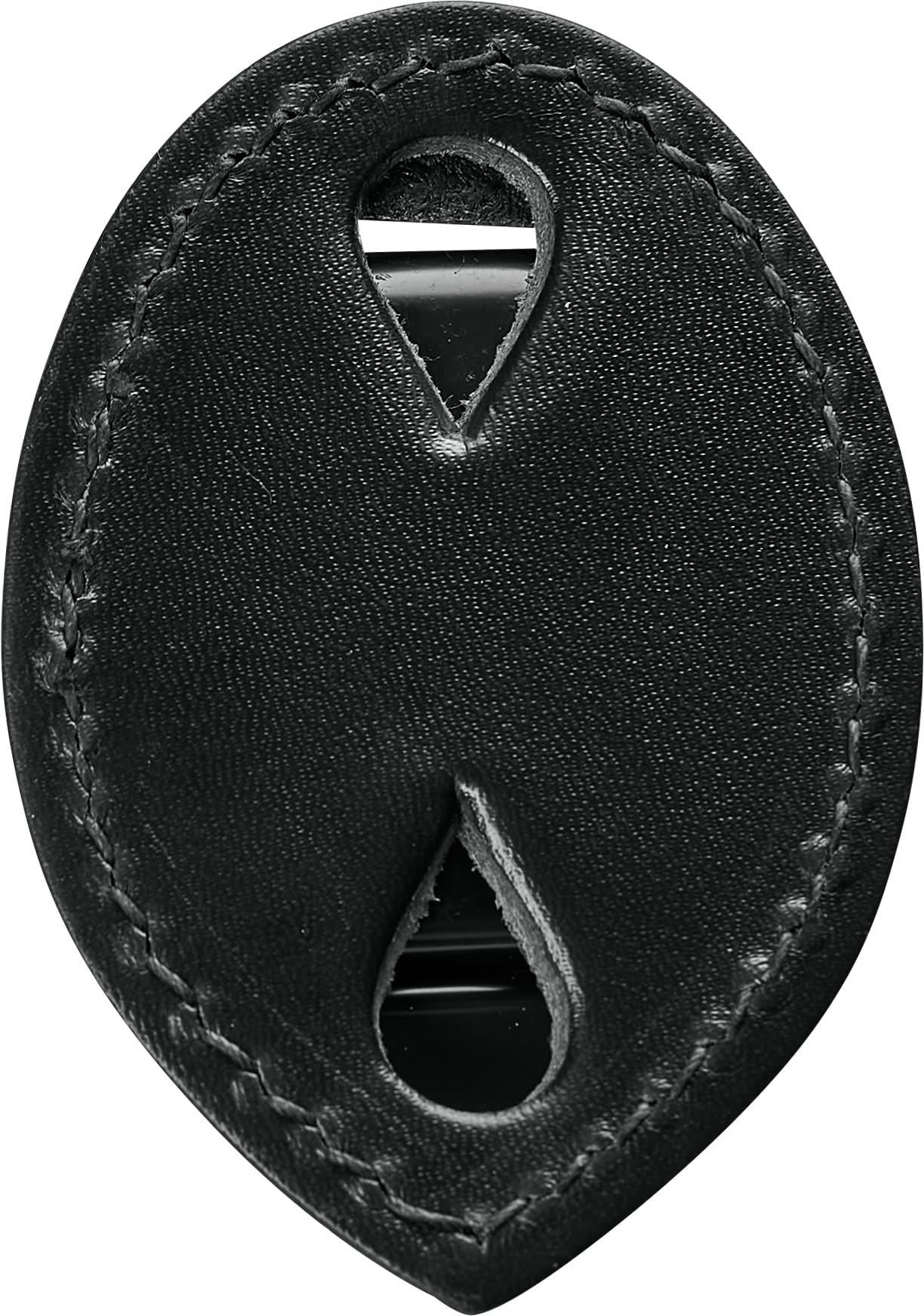 JAY-PEE Teardrop Leather Badge Holder with Belt Clip, Tactical Black Leather Carrier with Hook and Loop Closure, Belt Mounted Law Enforcement Badge Holder, Security Duty Gear Accessory, Made in USA