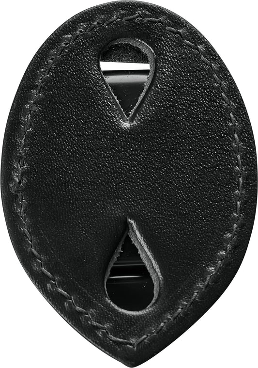 JAY-PEE Teardrop Leather Badge Holder with Belt Clip, Tactical Black Leather Carrier with Hook and Loop Closure, Belt Mounted Law Enforcement Badge Holder, Security Duty Gear Accessory, Made in USA
