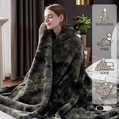 Guohaoi Heated Blanket Electric Throw, Soft Faux Rabbit Fur Electric Blanket with 10 Heating Levels 5 Sitting Timer Auto Off, Cozy Warm Heating Blankets, Machine Washable(72"×84" Dark Grey)