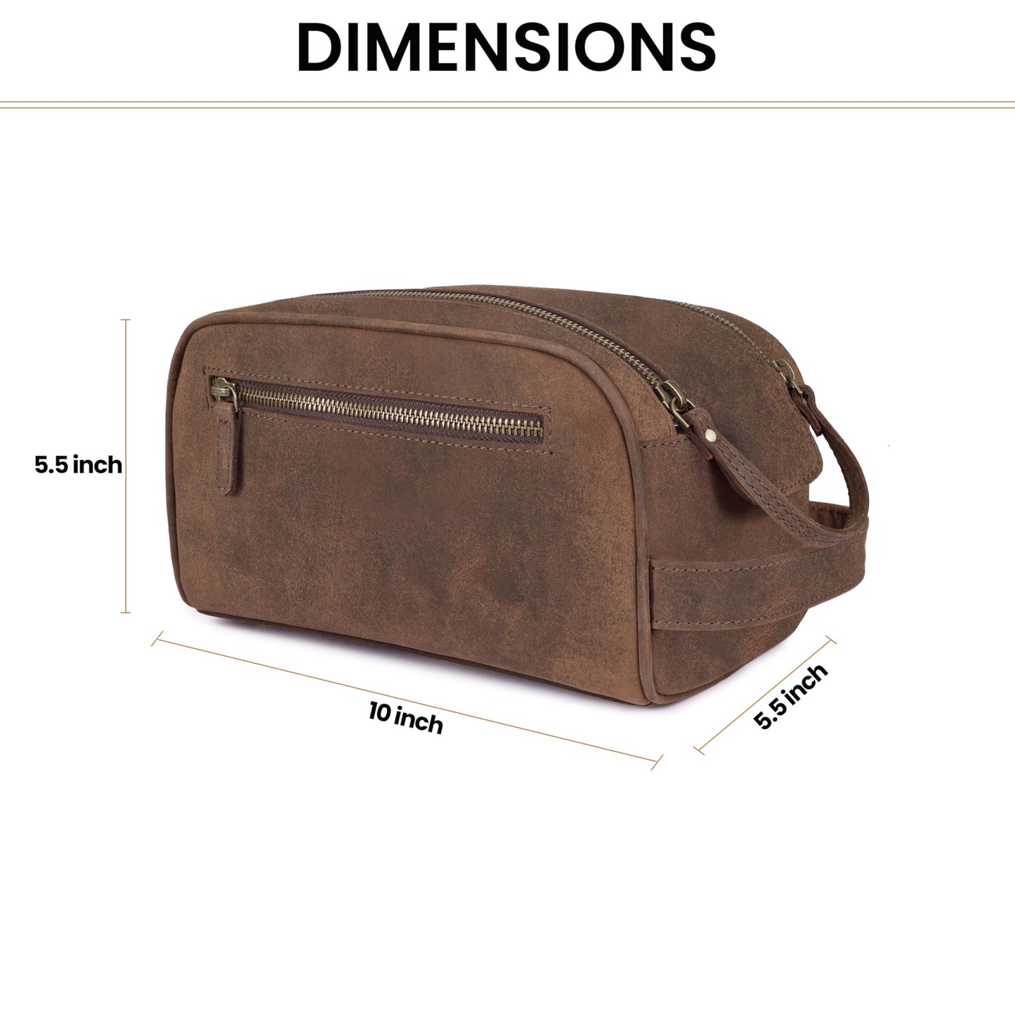 Leather Toiletry Travel Bag with Waterproof Lining, Large Capacity Vintage Dopp Kit, Shaving & Cosmetic Organizer for Men & Women - Brown