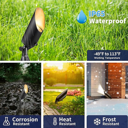Gardenreet Brass Spot Light Low Voltage - Outdoor Landscape Spotlights, 12V Landscaping LED Uplights, Hard-Wired Adjustable Shield All Weather Black for Backyard Lawn with No Bulbs (8 Pack)