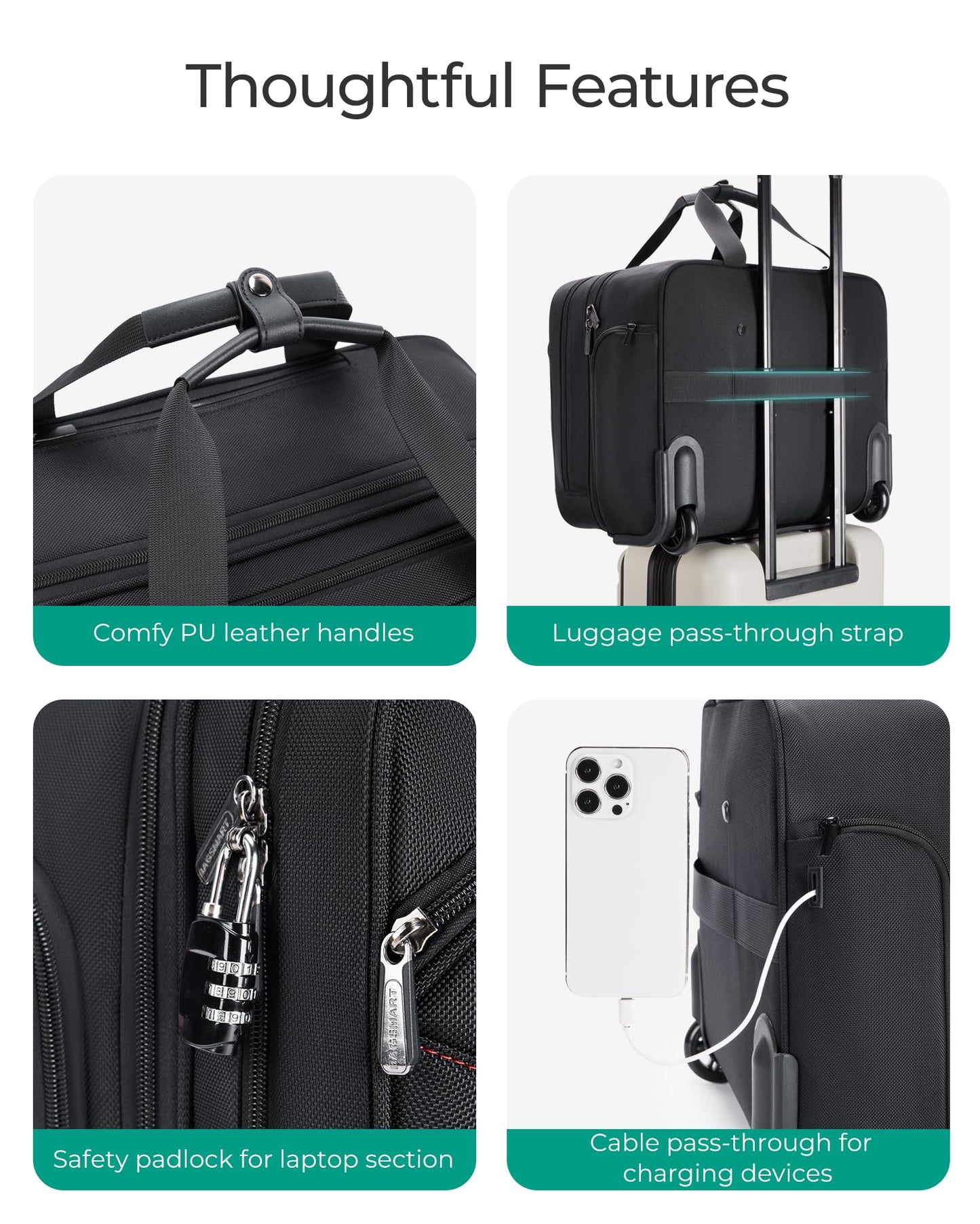 BAGSMART Rolling Laptop Bag, Briefcase with Wheels Fits 17.3 Inch Laptop, Computer Overnight Rolling Bag with TSA Lock for Travel/Men/Women, Black