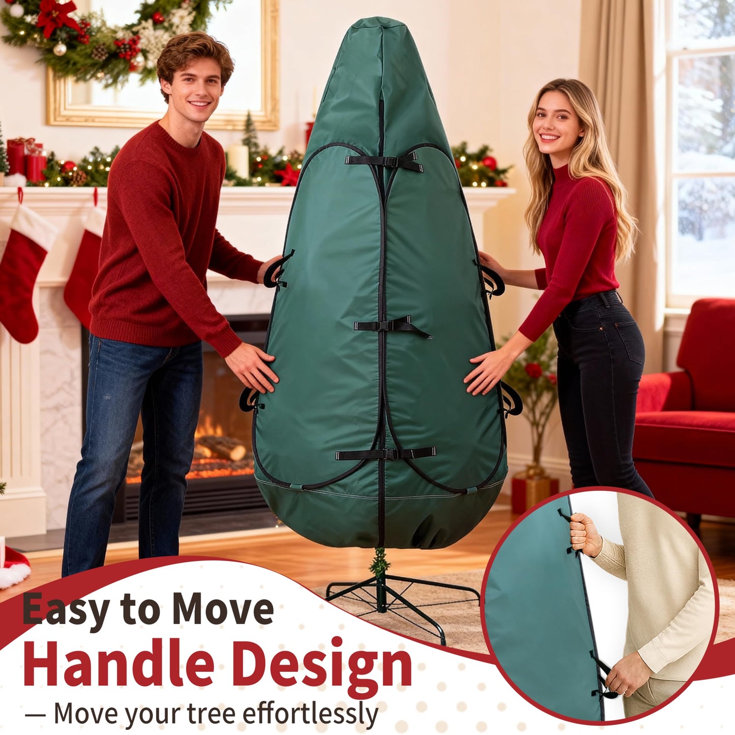 BakCover Upright Christmas Tree Storage Bag 7.5 Ft, Christmas Tree Cover Fit for 6 Ft to 7.5 Ft, Christmas Tree Covers for Upright Storage, Christmas Tree Bag