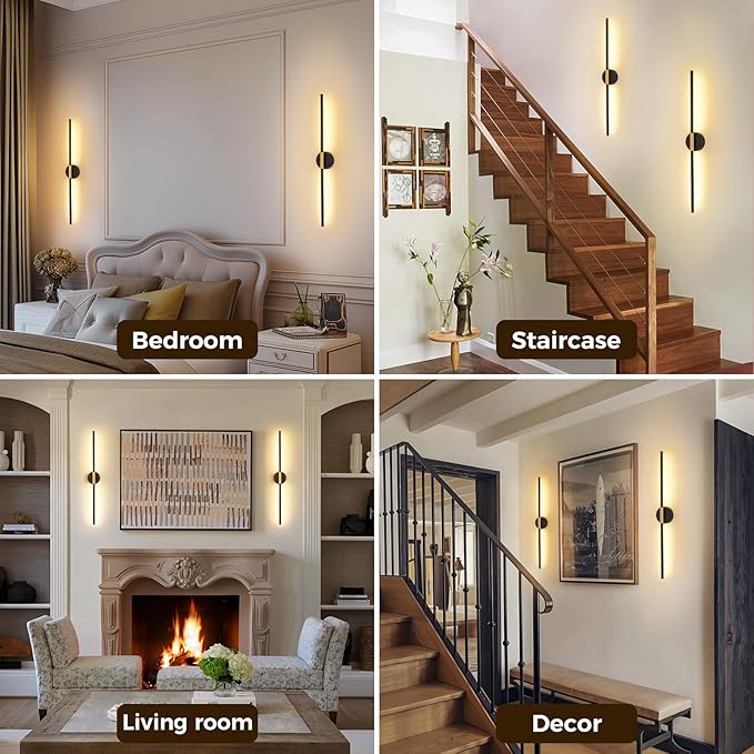 Wireless Wall Sconce Battery Operated Set of 2 - Wireless Peel and Stick Wall sconces Wall Lamps for Living Room No Drill Lights for Living Room, Bedroom,Staircase & Entryway