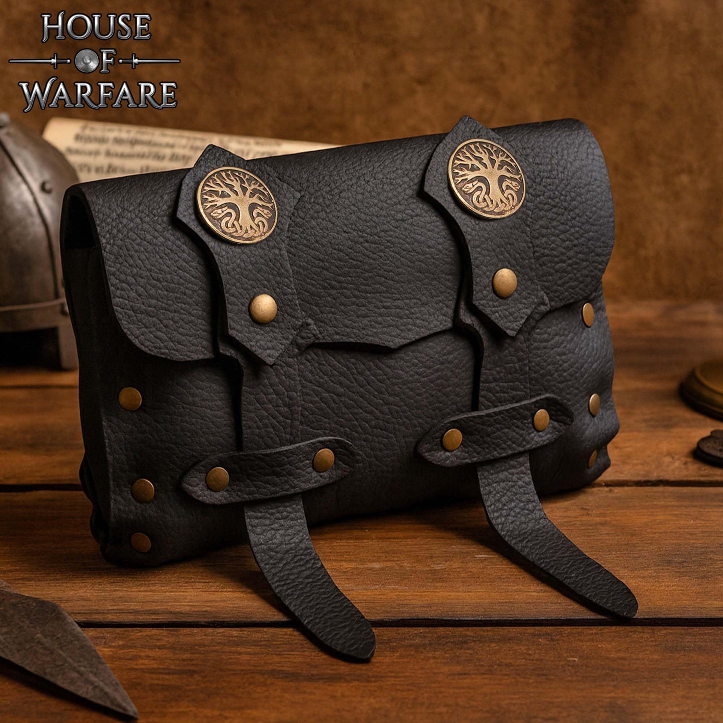 Lord of Battles Full Grain Leather Belt Bag for Men & Women | Handmade Medieval LARP Pouch with Buckle for Cosplay & Renaissance Fair (Adventurer Leather Bag)