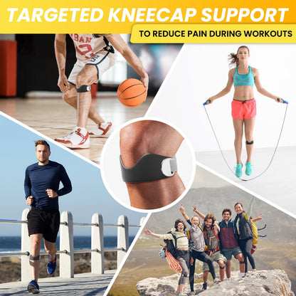 JUMPOW Patellar Tendon Support Strap - 2 Pack Adjustable Non-Slip Patella Band Stabilizer Silicone Knee Brace for Hiking, Running, Jumpers Knee, Tendonitis, Basketball, Squats, Black