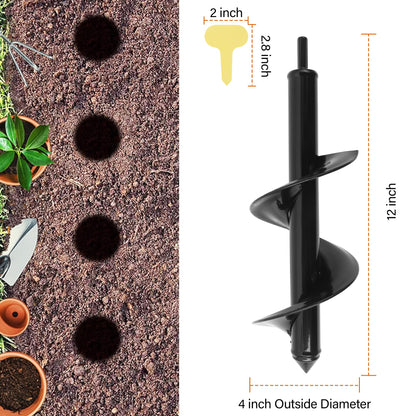 KENDO Auger Drill Bit for Planting Set of 1, Garden Ground Earth Spiral Drill Bits and Bulb Planter Tool for 3/8" Hex Drive Drill, for Post Hole Digger, Bulb Bedding Digging, Plant Rapid Planter