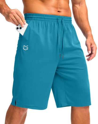 G Gradual Men's Athletic Shorts with Pockets 9" / 11" Long Basketball Shorts Lightweight Quick Dry Gym Workout Shorts for Men(Lake Blue,XXXL)