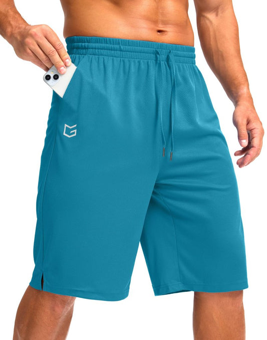G Gradual Men's Athletic Shorts with Pockets 9" / 11" Long Basketball Shorts Lightweight Quick Dry Gym Workout Shorts for Men(Lake Blue,XXXL)