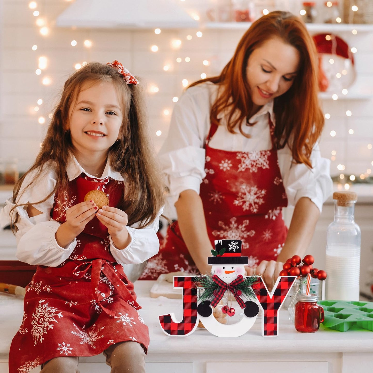 Christmas Table Decorations Wooden Joy Table Centerpieces Snowman Table Sign Standing Tabletop Merry Christmas Decoration for Holiday Office Desk Tiered Tray Party Shelf Decorations Farmhouse Winter
