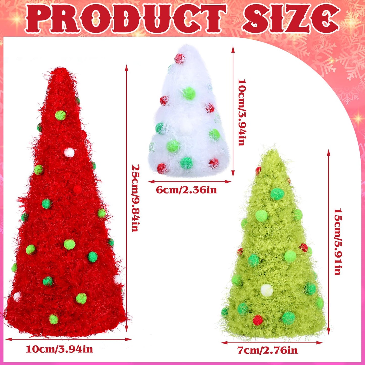 Fullhawl 3 Pcs Christmas Table Decorations Lime Green Furry Christmas Tree Yarn Centerpiece Artificial Plush Fur Fluffy Spot Surface Cone Table Signs Farmhouse Xmas Party Tabletop Decor for Holiday