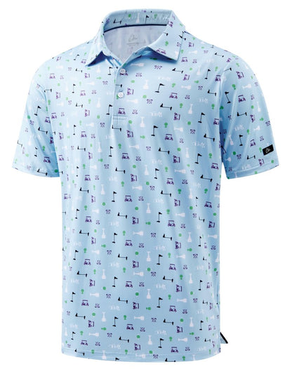 Obla Mens Golf Polo Shirts Short Sleeve Dry Fit Performance Moisture Wicking Casual Print Collared Golf Shirts for Men (Blue Golf Flag_M)