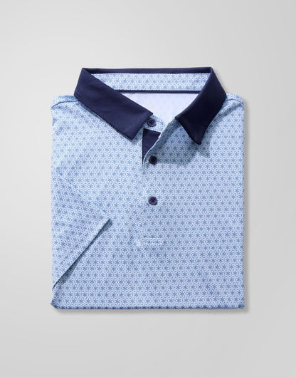 Obla Mens Golf Polo Shirts Short Sleeve Dry Fit Performance Moisture Wicking Casual Print Collared Golf Shirts for Men(Blue Flower_L)