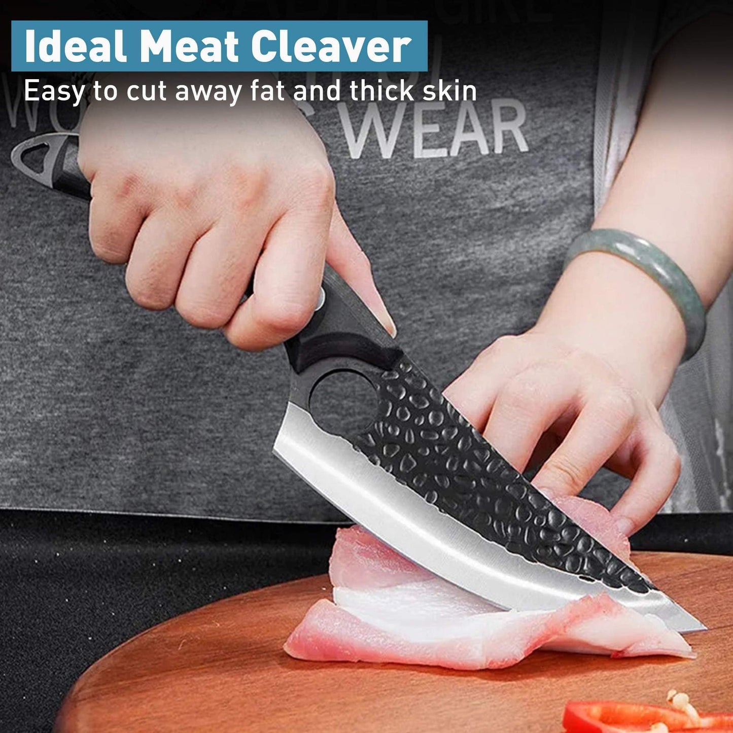 Huusk Viking Knives, Butcher Knife Black Forged Boning Knife with Sheath Japanese Fillet Meat Cleaver Knives Full Tang for Kitchen, Camping, BBQ Thanksgiving Gifts