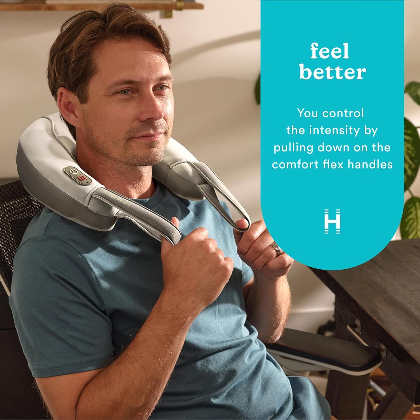 Homedics Pro Therapy Vibration Neck Massager with Heat — Soft Foam, Vibration Massage, Plus Soothing Heat and Choice of 2 Speeds, Pull Tighter to Increase Intensity, Tan