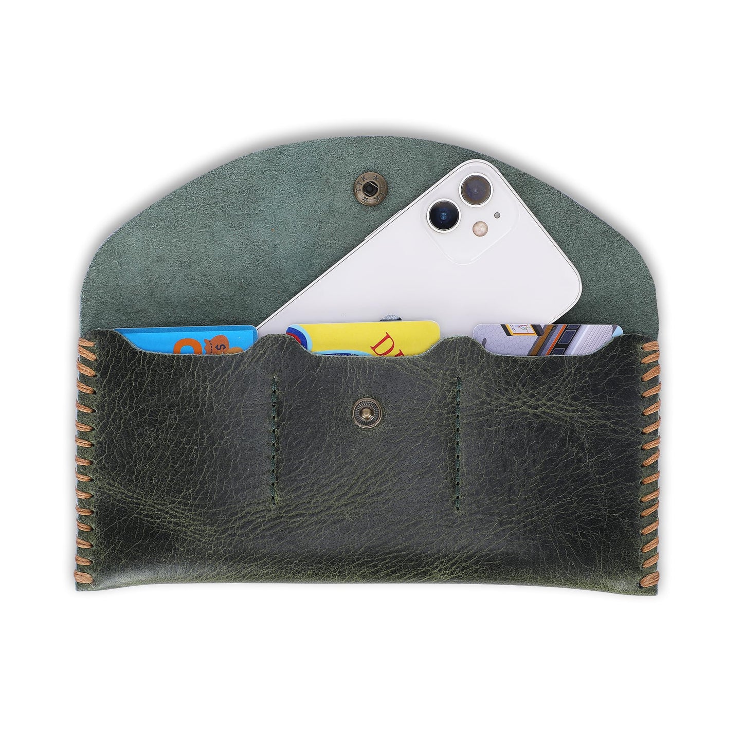 TheAntiq Green Leather Currency Pouch Money Bag with 3 Credit Card Wallet | Genuine Leather Currency Organiser For Men & Women | Handmade Dollar Bills Organiser Money Pouch Cash Bag
