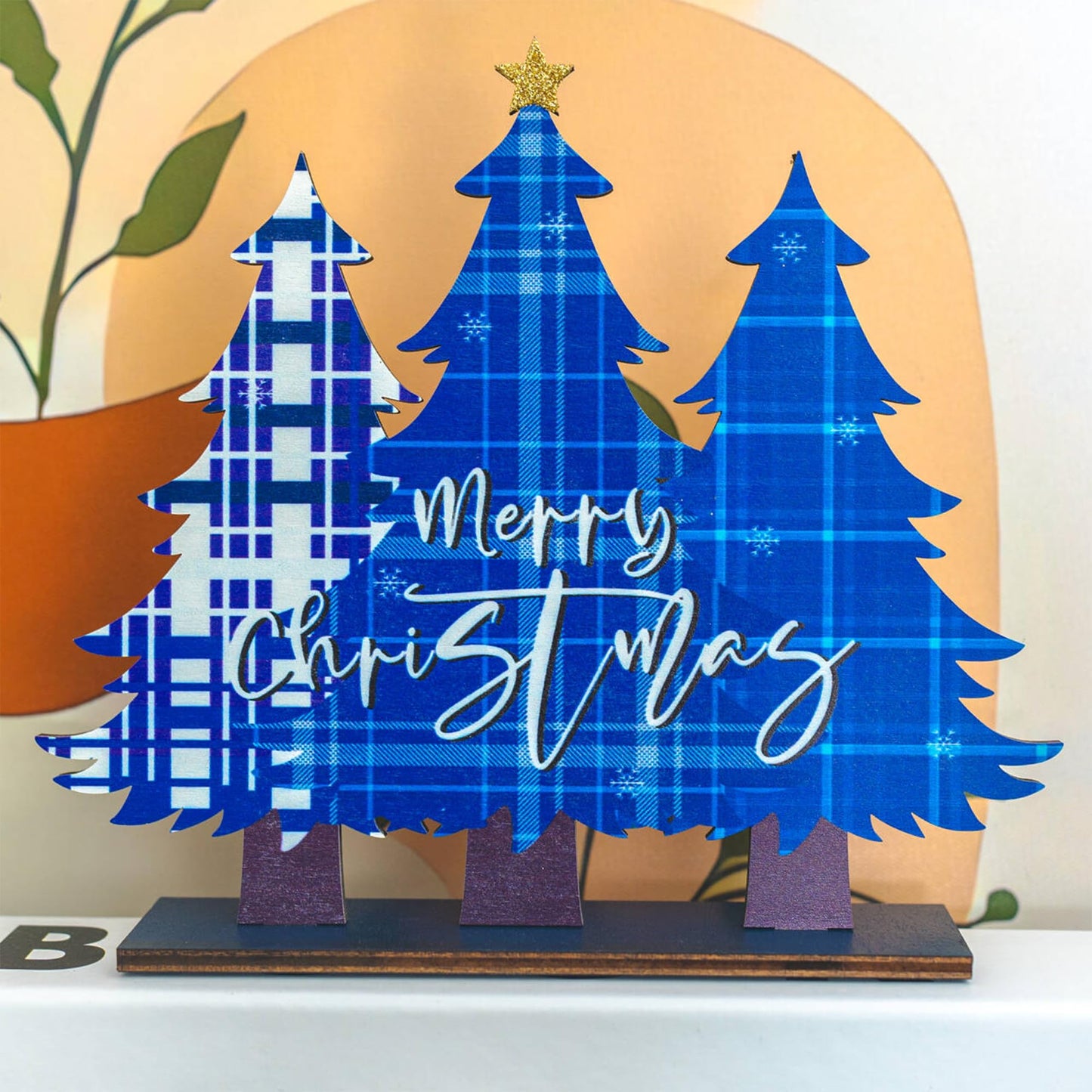 NEROSUN 5 PCS Christmas Table Centerpiece Decorations, Wooden Xmas Snowman Santa Claus Gnome Table Decorations Signs, Merry Christmas Table Toppers for Holiday Home Party Indoor Decor (Blue)