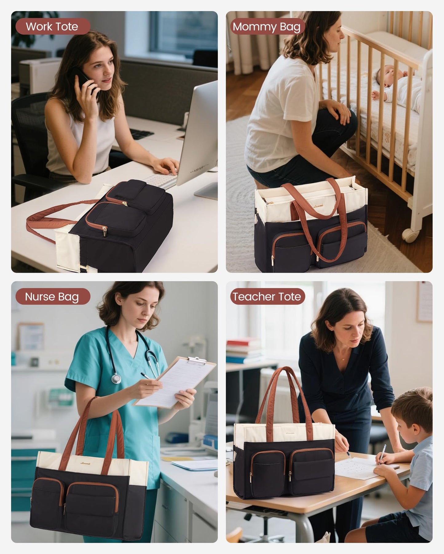 LOVEVOOK Teacher Tote Bag for Women, Multi-pocket Laptop Bag with Large Cup Holder, Nurse Bags Work Briefcase Computer Purse Handbag for Business Office College Travel