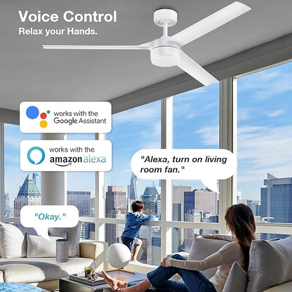 cumilo 60 Inch Smart Ceiling Fans with Light and Remote Control,6 Speeds,Quiet DC Motor,3 Color Dimmable,Outdoor Indoor Modern Ceiling Fans for Large Bedroom Patio Porch