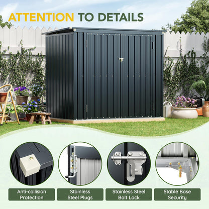 Grovellis Outdoor Trash Can Storage Shed 6x3 FT, Metal Garbage Bin Enclosure with Lift-Up Lid & Gas Strut, Lockable Double Doors, Sloped Roof Waterproof Steel Trash Can Cover for Backyard Patio Garden