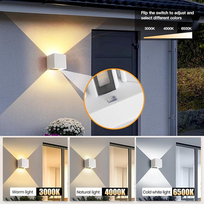 Outdoor Wall Sconce Lights & Indoor Wall Sconces,ETL Listed White Square Wall Lights,3-Color-Temperature Selectable,4.33-Inch,15W Up and Down Lights Outdoor Porch Lights Waterproof Light(4 Pack)
